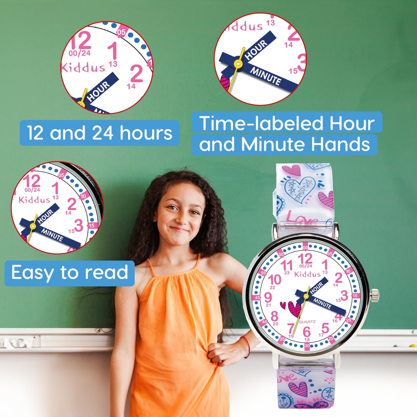 Kids Time Teacher Watch - Educational Analog Watch with Japanese Quartz Movement Ages 5-12