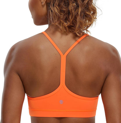 Women's Y-Back Sports Bra Padded Racerback Low Impact Workout Top Neon Orange