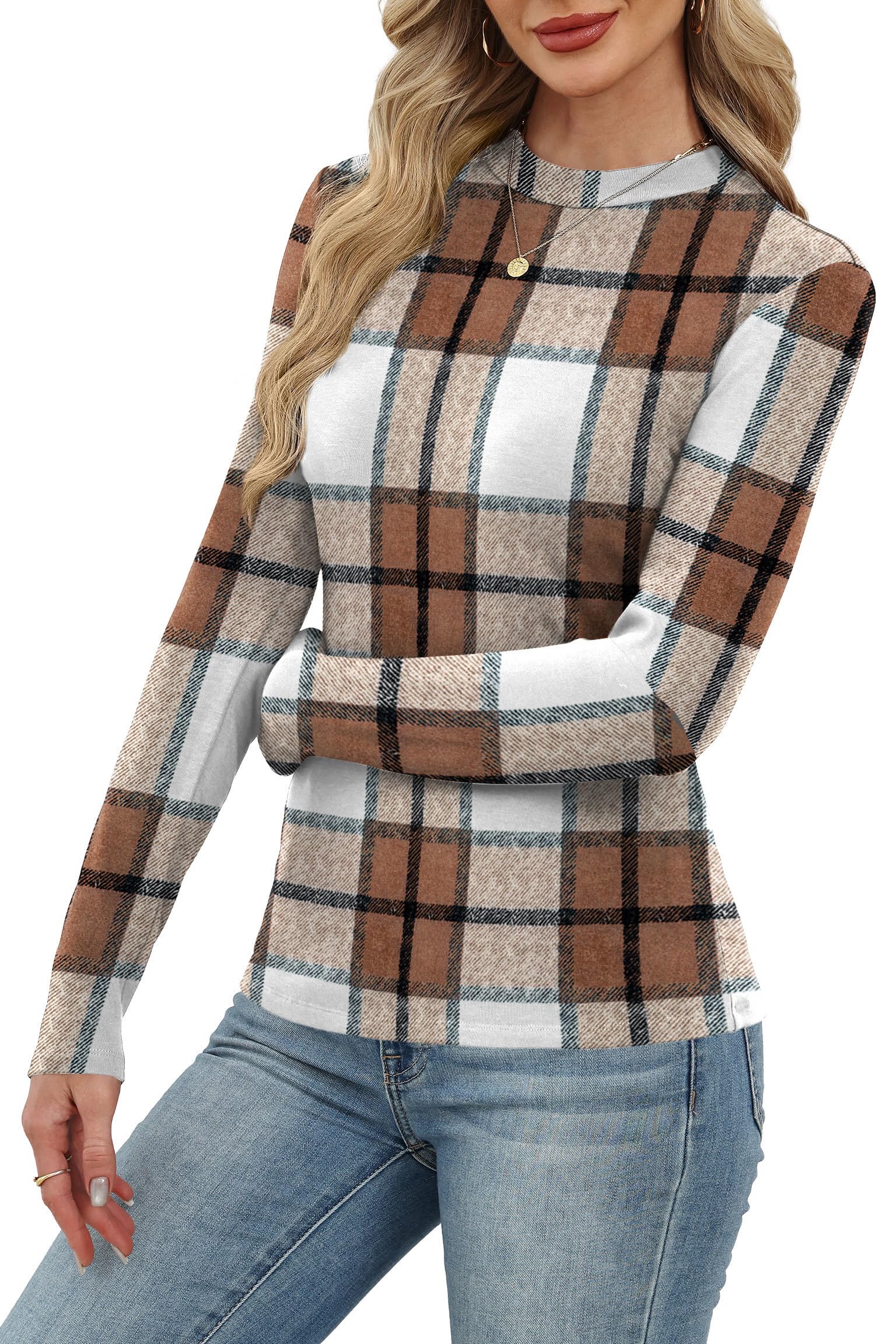 Women's Long Sleeve Thermal Shirt - Fleece Mock Neck Slim Fit Top