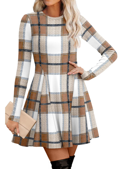 Women's Sweater Dress - Long Sleeve Ribbed Knit Fit and Flare A-Line Dress