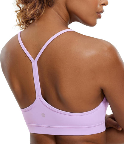 Women's Y-Back Sports Bra Padded Racerback Low Impact Workout Top Elfin Purple