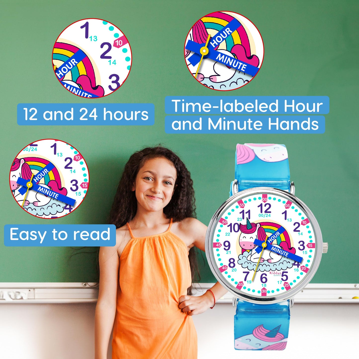 Kids Time Teacher Watch - Educational Analog Watch with Japanese Quartz Movement Ages 5-12
