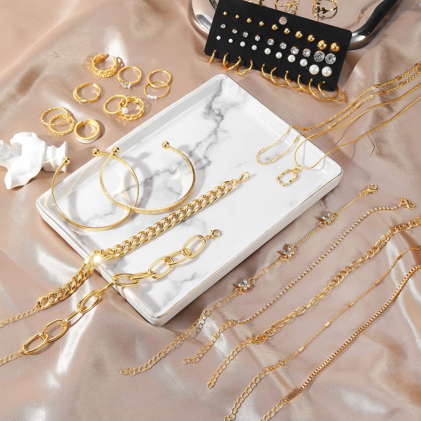 Women's Accessories - 36-Piece Gold Plated Jewelry Set Necklaces Bracelets Earrings Rings Gift
