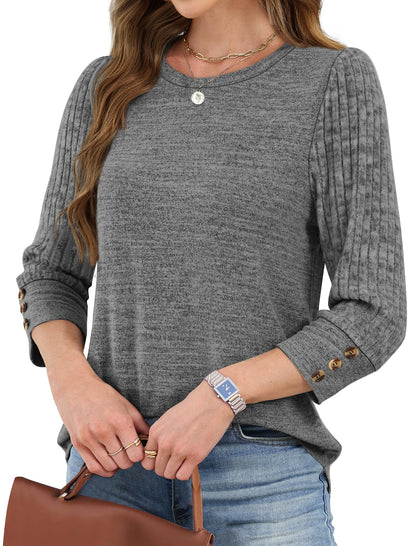 Women's Long Sleeve Shirts - Lightweight 3/4 Sleeve Sweaters with Buttons