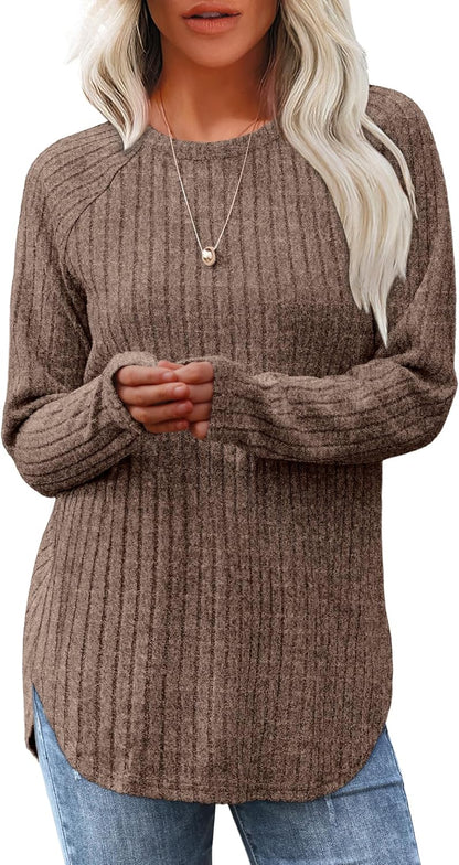 Long Sleeve Tunic Top for Women - Loose Fit Pullover with Curved Hem