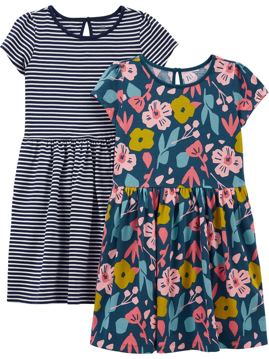 Girls Dress Set 2-Pack - Short Sleeve and Sleeveless Dresses