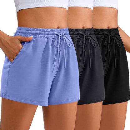 Women Sweat Shorts 3-Pack - High Waist Athletic Lounge Shorts with Pockets