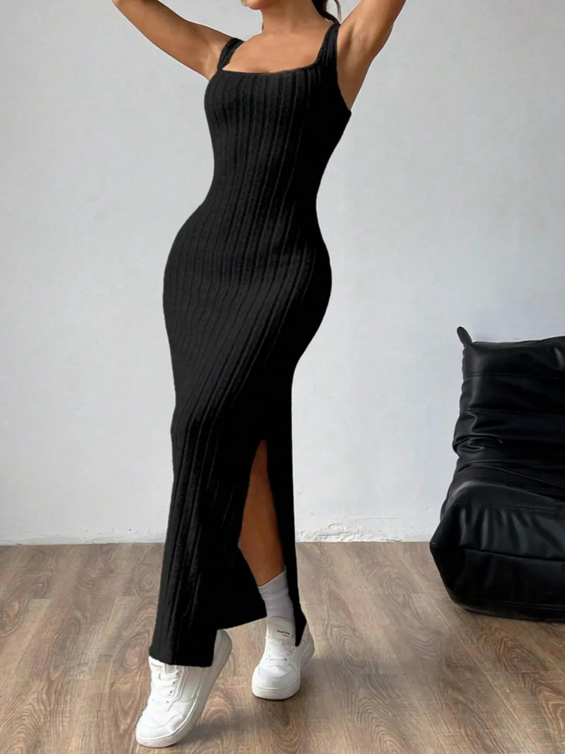 Cutout Square Neck Wide Strap Knit Dress