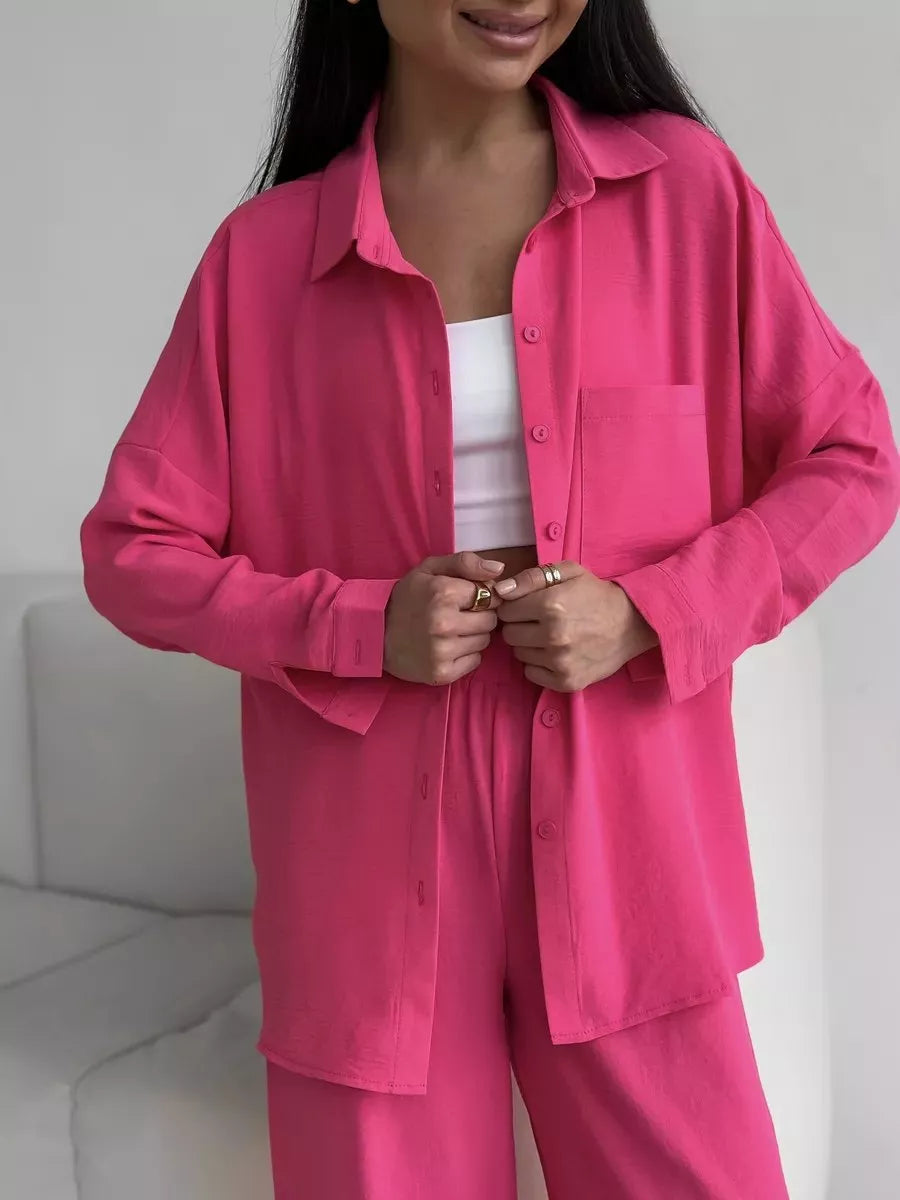 Button Up Long Sleeve Shirt and Pants Set