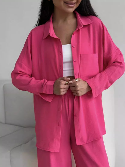 Button Up Long Sleeve Shirt and Pants Set