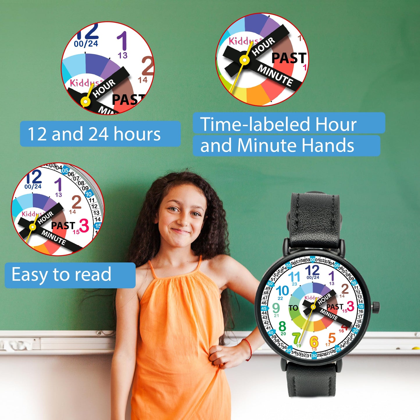 Kids Time Teacher Watch - Educational Analog Watch with Japanese Quartz Movement Ages 5-12