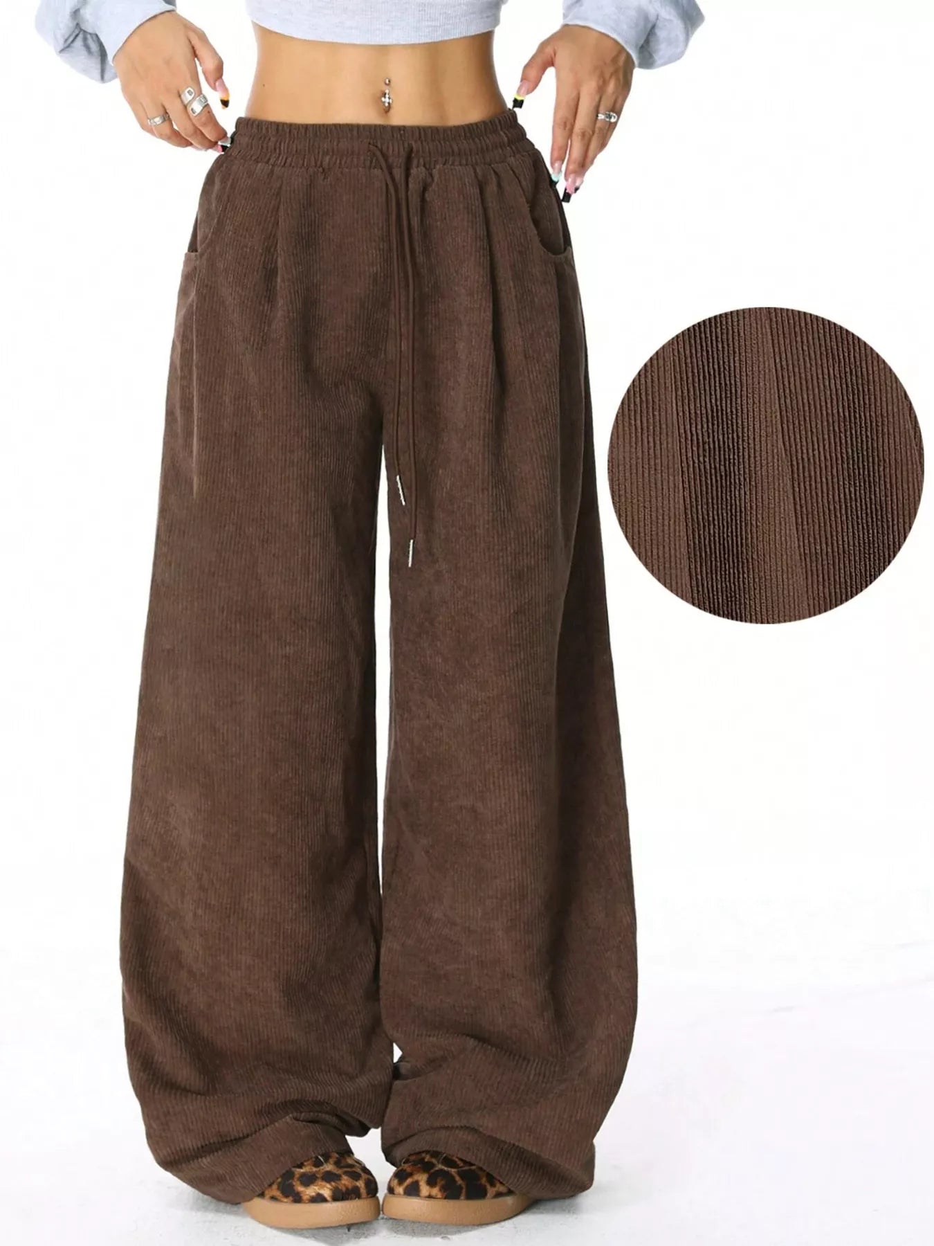 Relaxed Fit Corduroy Pants with Drawstring