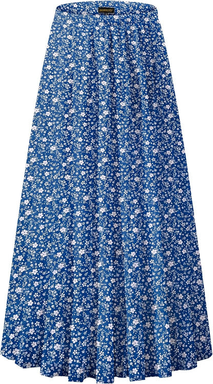 Chiffon Maxi Skirt for Women - High Waist Pleated A-Line Flared Long Skirt Flower-187