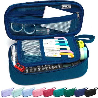 Large Pencil Case 1800ml - Heavy Duty Canvas School Supplies Organizer for Kids Students Midnight Blue