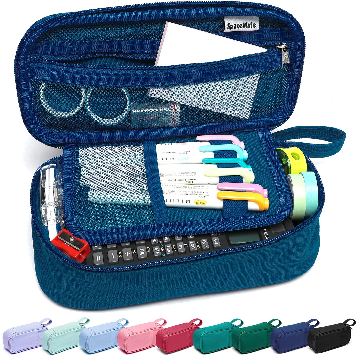 Large Pencil Case 1800ml - Heavy Duty Canvas School Supplies Organizer for Kids Students Midnight Blue