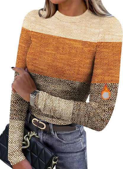 Women's Long Sleeve Thermal Shirt - Fleece Mock Neck Slim Fit Top X-Large F-color Block