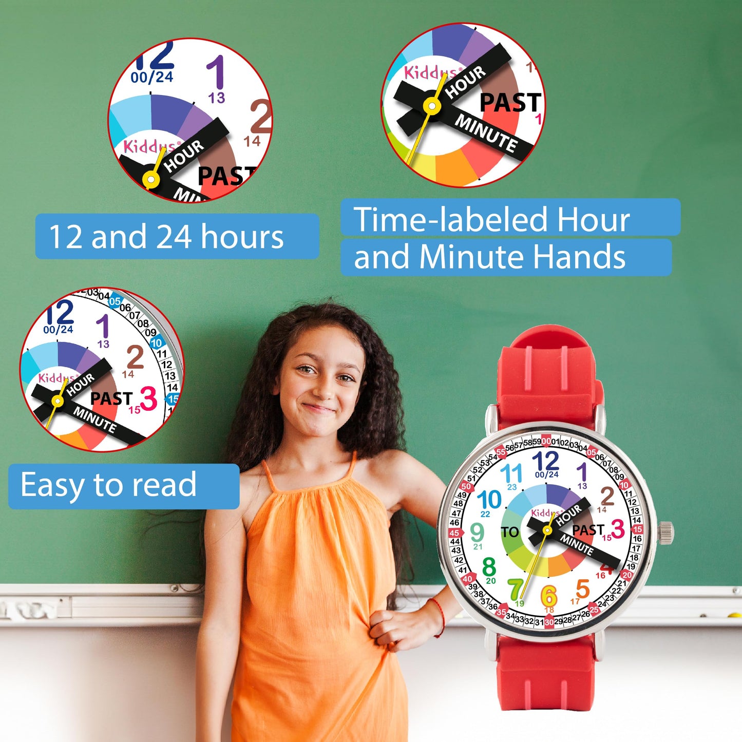 Kids Time Teacher Watch - Educational Analog Watch with Japanese Quartz Movement Ages 5-12