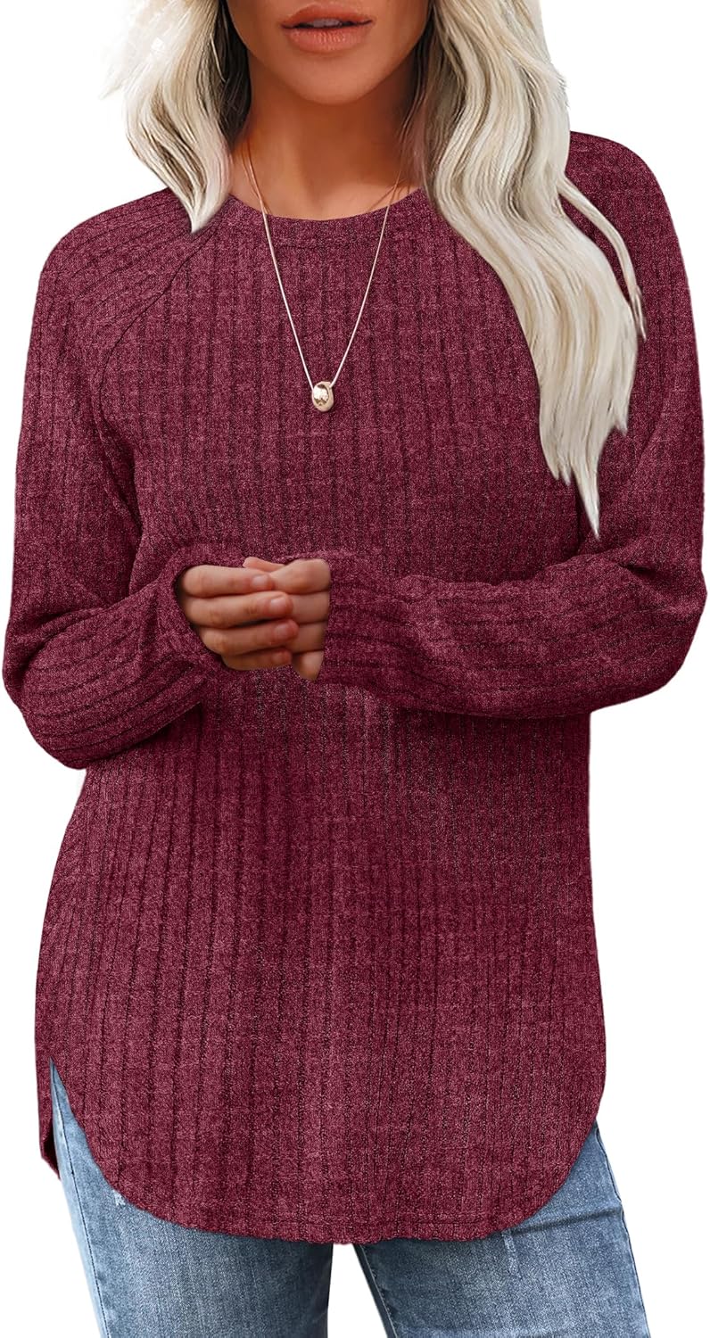 Long Sleeve Tunic Top for Women - Loose Fit Pullover with Curved Hem X-Large Fuchsia