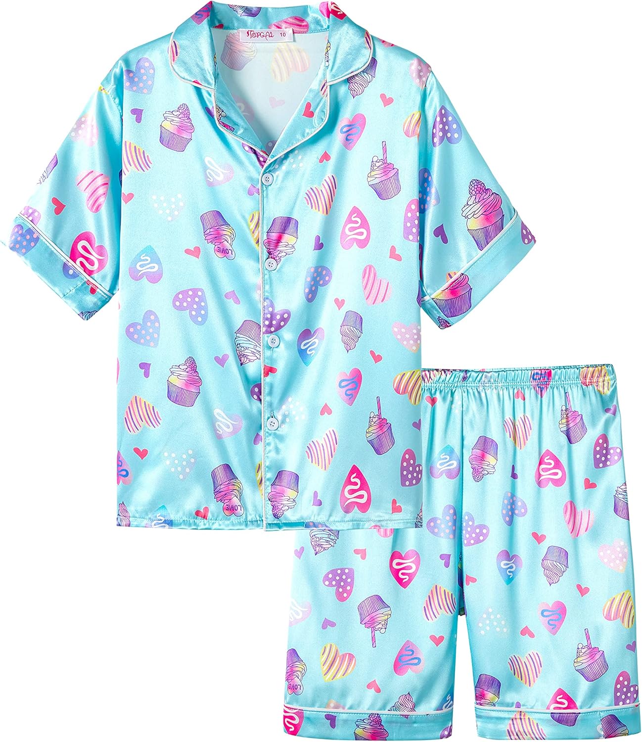 Girls Satin Pajama Set - Silky Button Down PJ with Shorts Size 6-16