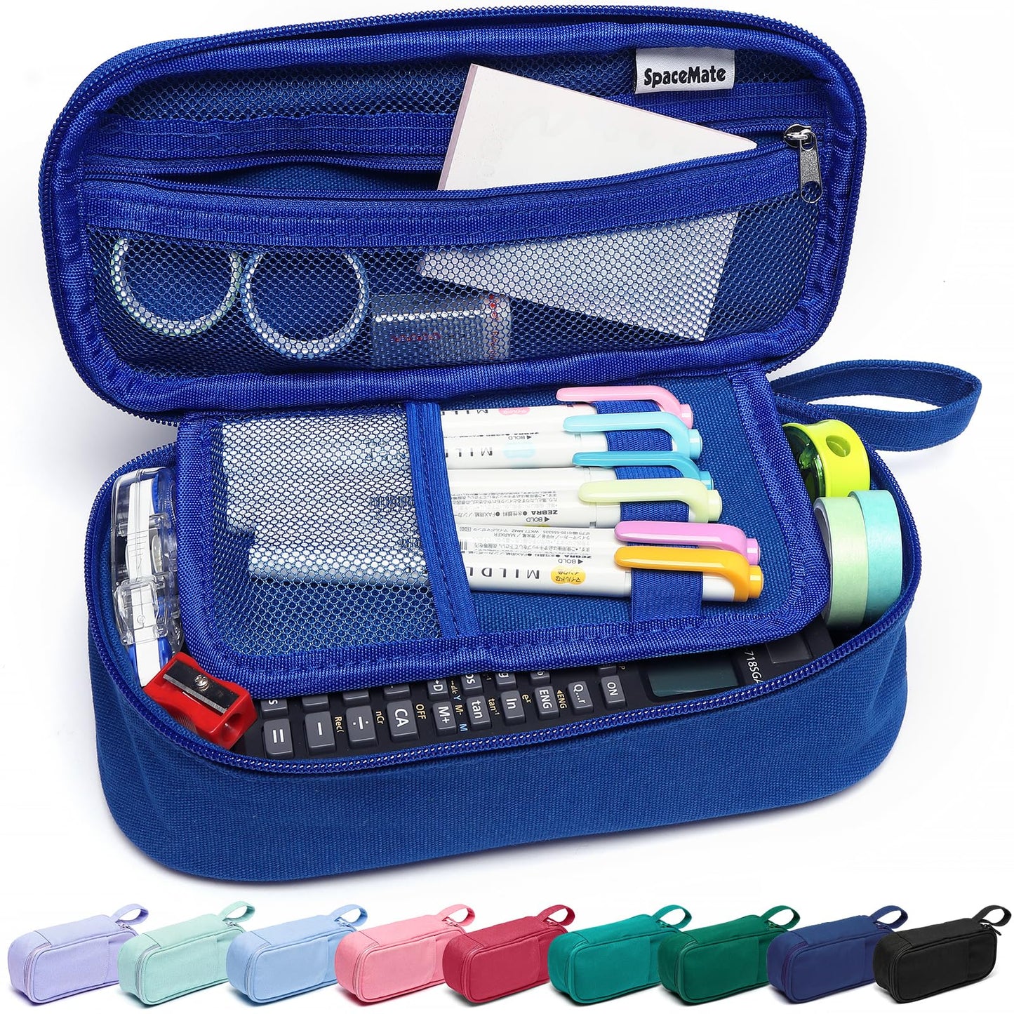 Large Pencil Case 1800ml - Heavy Duty Canvas School Supplies Organizer for Kids Students Sapphire Blue