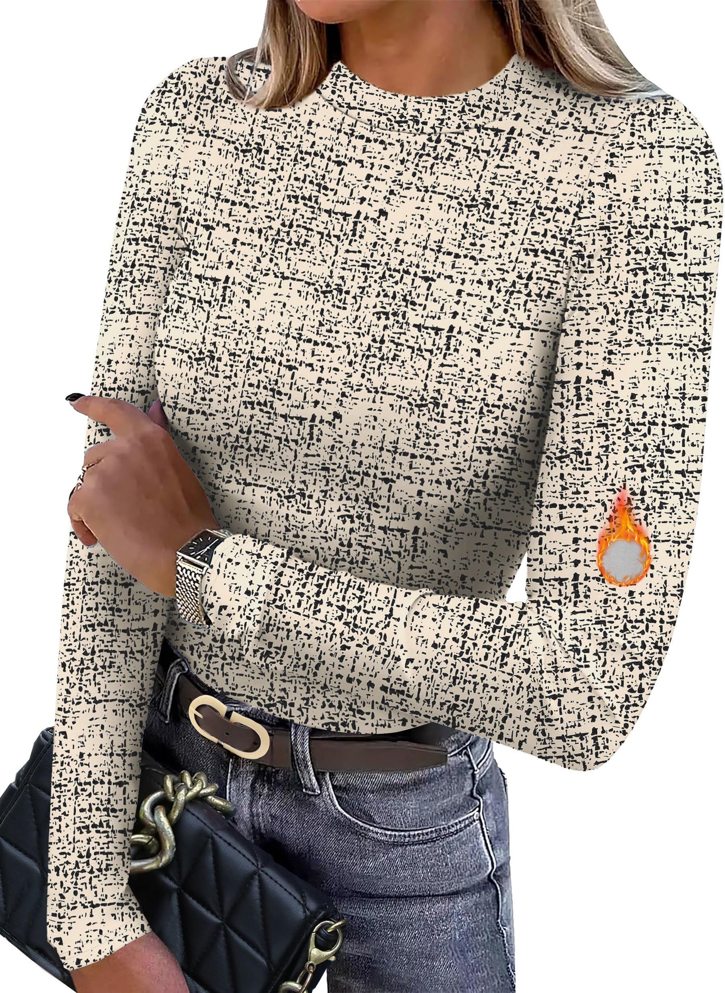 Women's Long Sleeve Thermal Shirt - Fleece Mock Neck Slim Fit Top