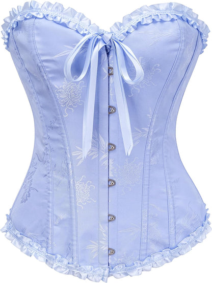 Corset Top for Women - Lace Bustier Shapewear with Push Up Support Sky Blue