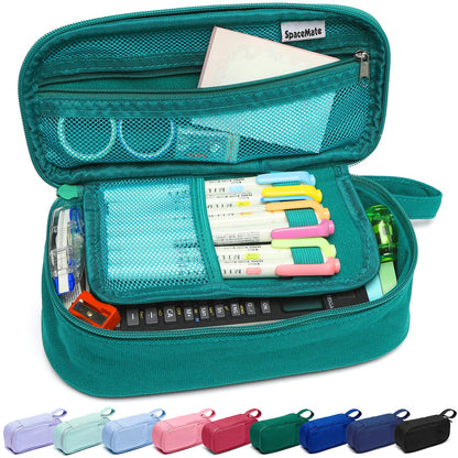 Large Pencil Case 1800ml - Heavy Duty Canvas School Supplies Organizer for Kids Students Dark Cyan