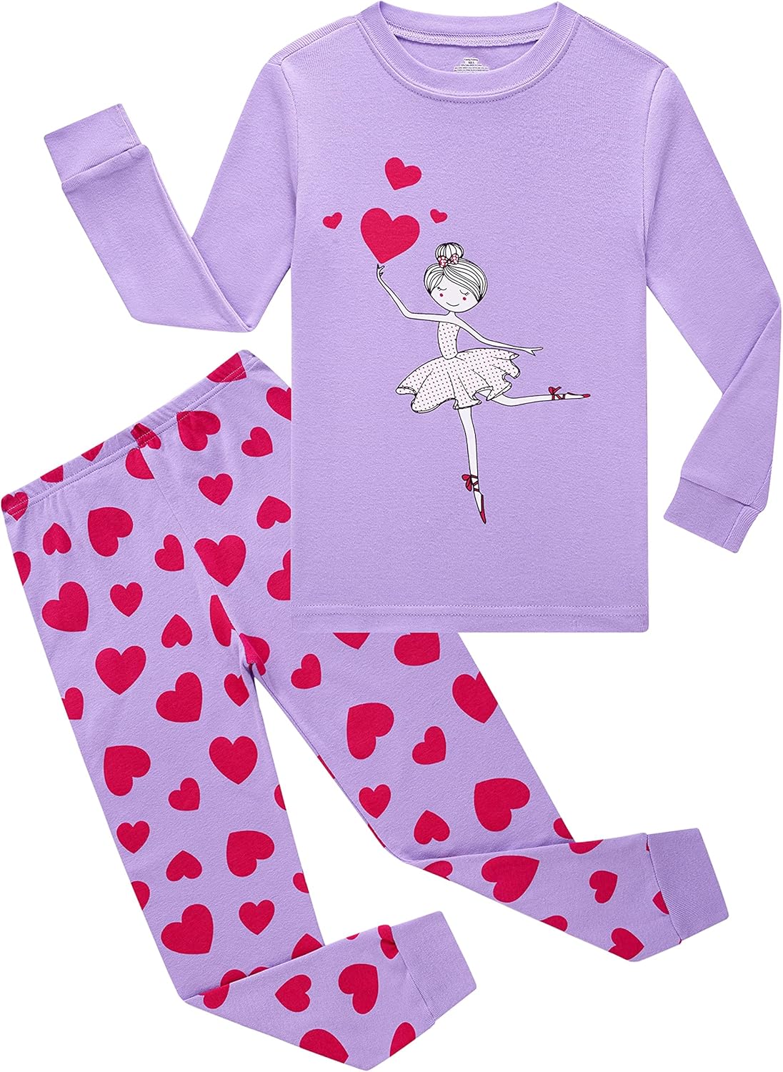 Kids Cotton Pajamas 2 Piece Set - Soft Sleepwear for Boys and Girls Heart 6140