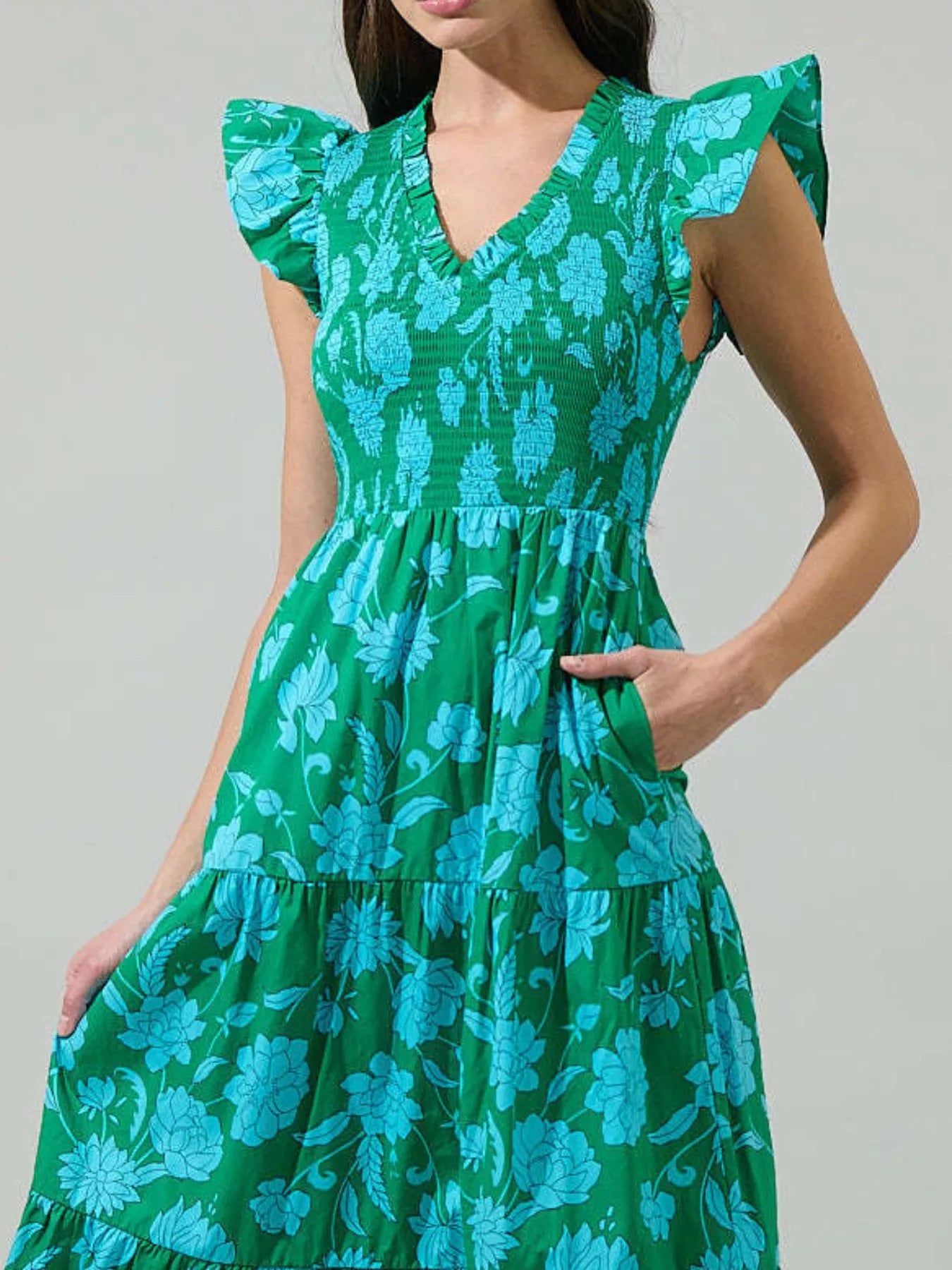 Ruffled V-Neck Tiered Midi Dress