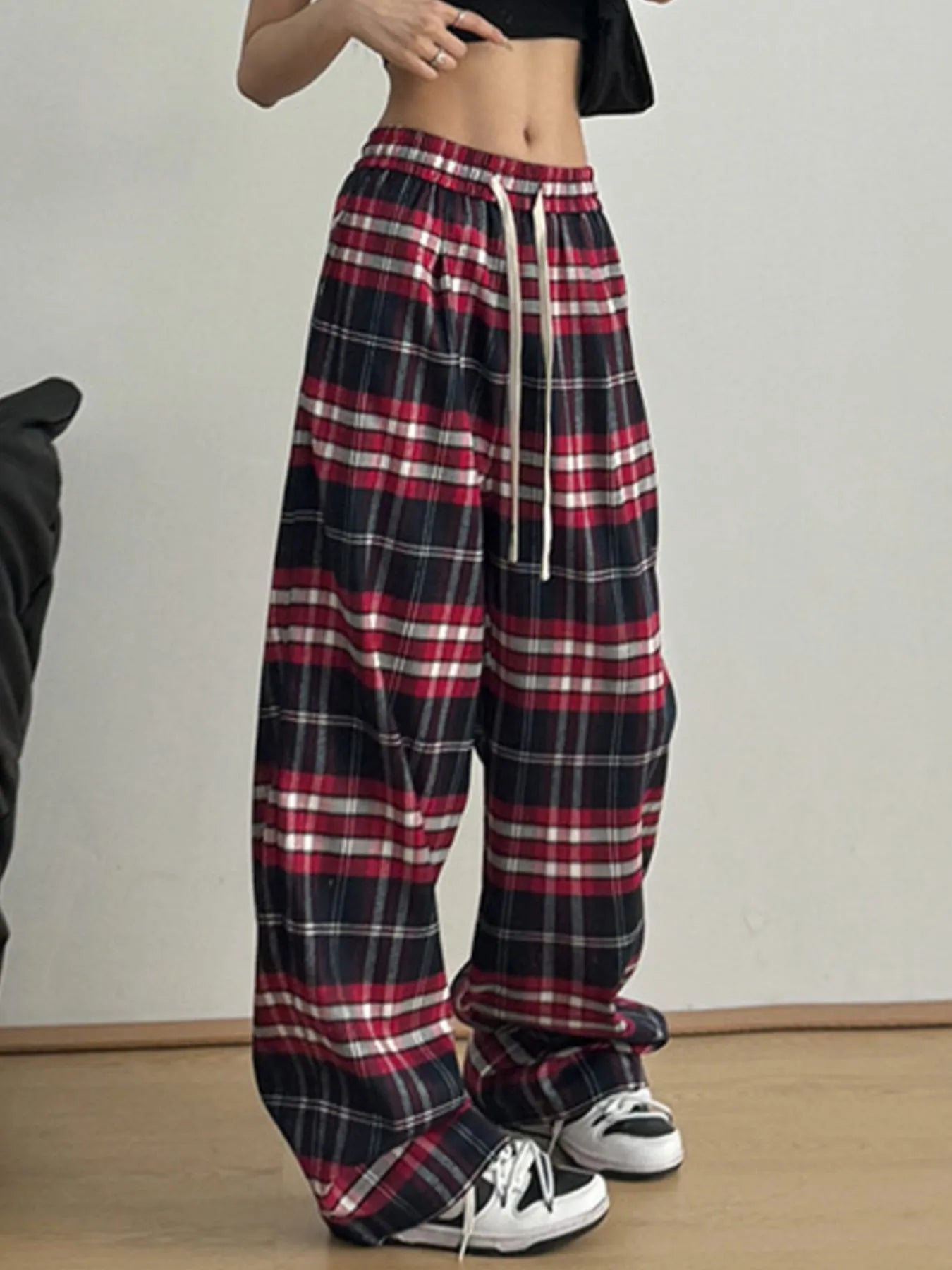 Drawstring Plaid Pants