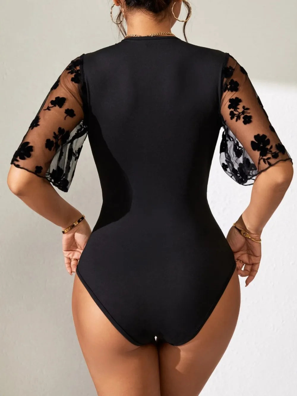 Surplice Lace Flutter Sleeve Bodysuit