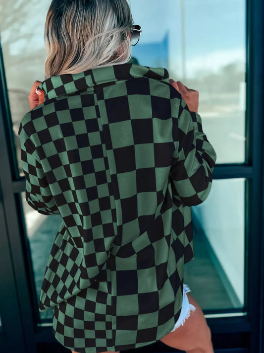 Checkered Pattern Button Up Oversized Jacket