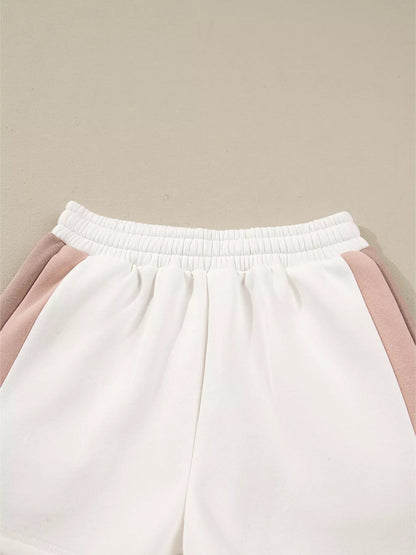 Color Block Patchwork Drop Shoulder Pullover and Shorts Set