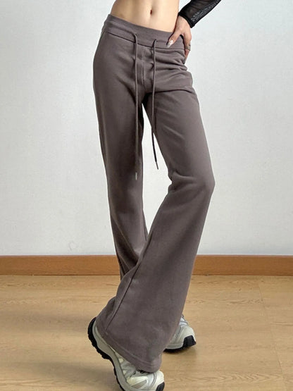 High Waist Flare Drawstring Casual Pants Taupe