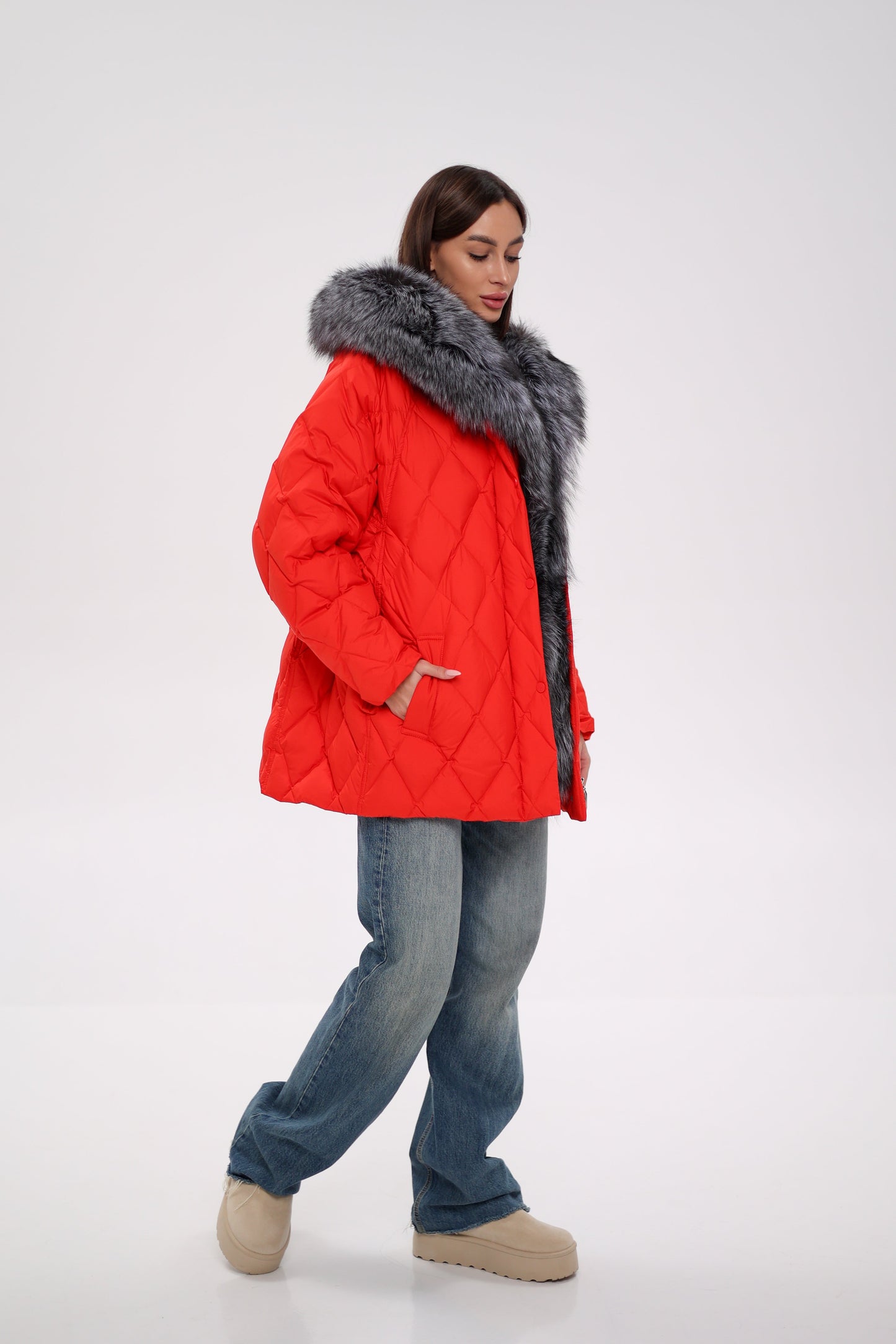 Genuine Silver Fox Down Fill Hooded Parka