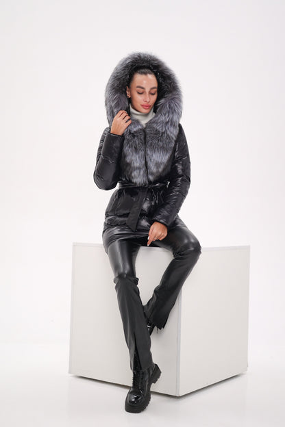 Genuine Silver Fox Fur Down Fill Coat