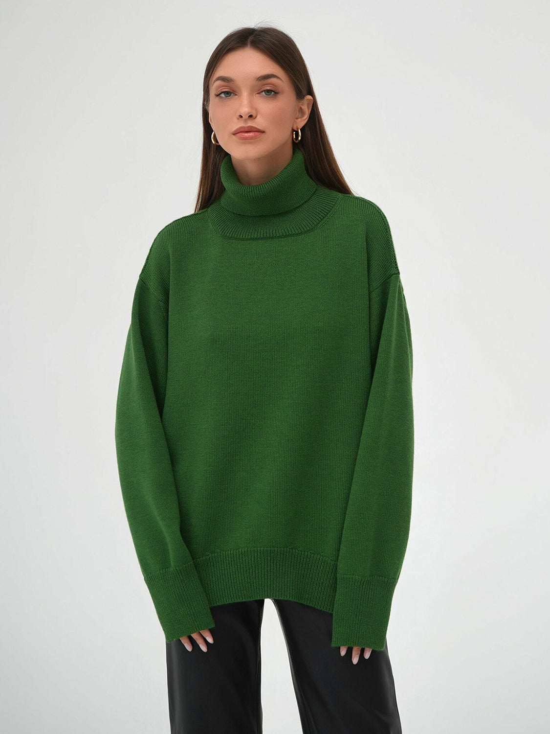 Turtleneck Long Sleeve Sweater Dark Green