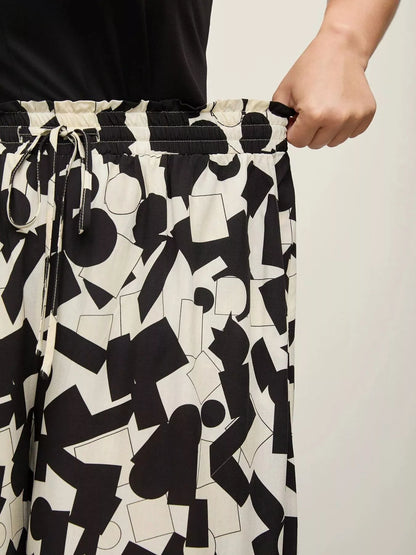 Plus Size Abstract Print Wide Leg Pants