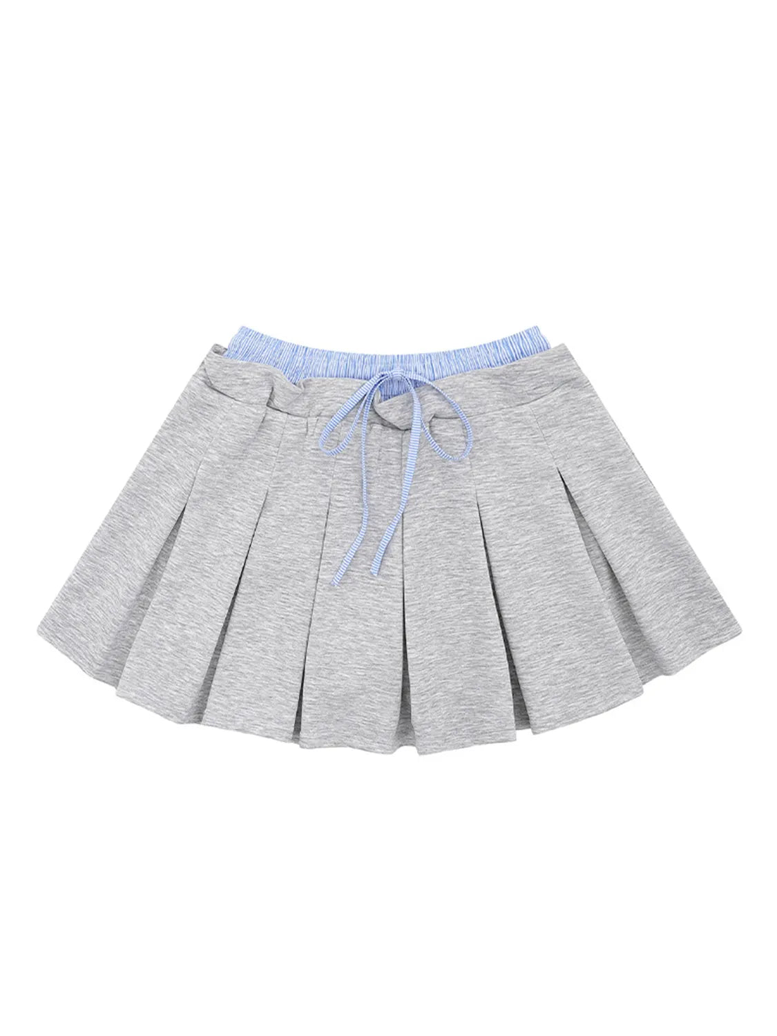 Drawstring Pleated Mini Skirt Grey