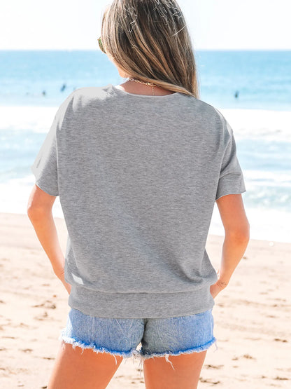 USA Lettering Patch Notched Neck T-Shirt