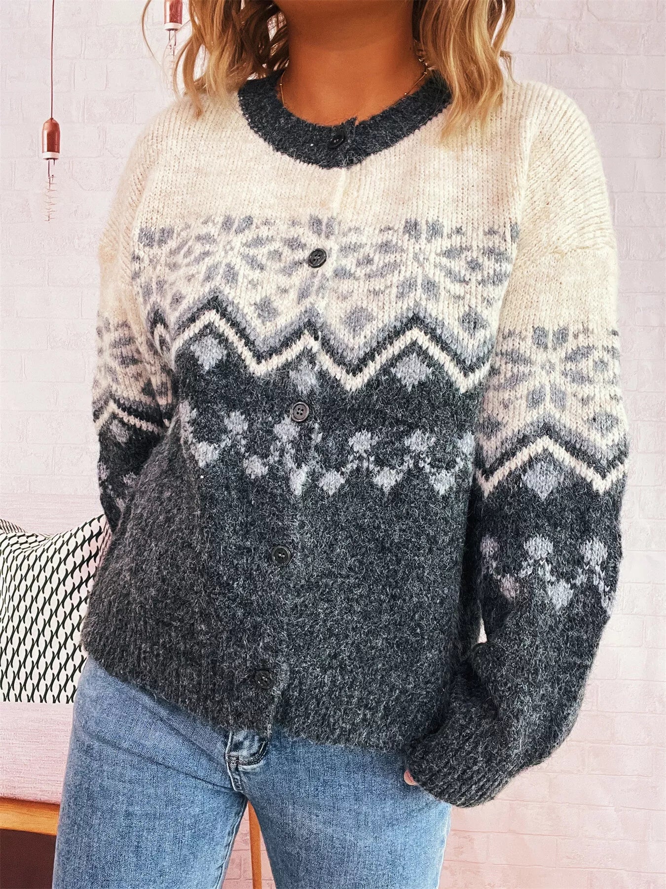 Christmas Button Up Drop Shoulder Cardigan