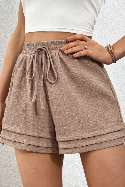 Textured Tiered Edge High Waist Shorts Mocha