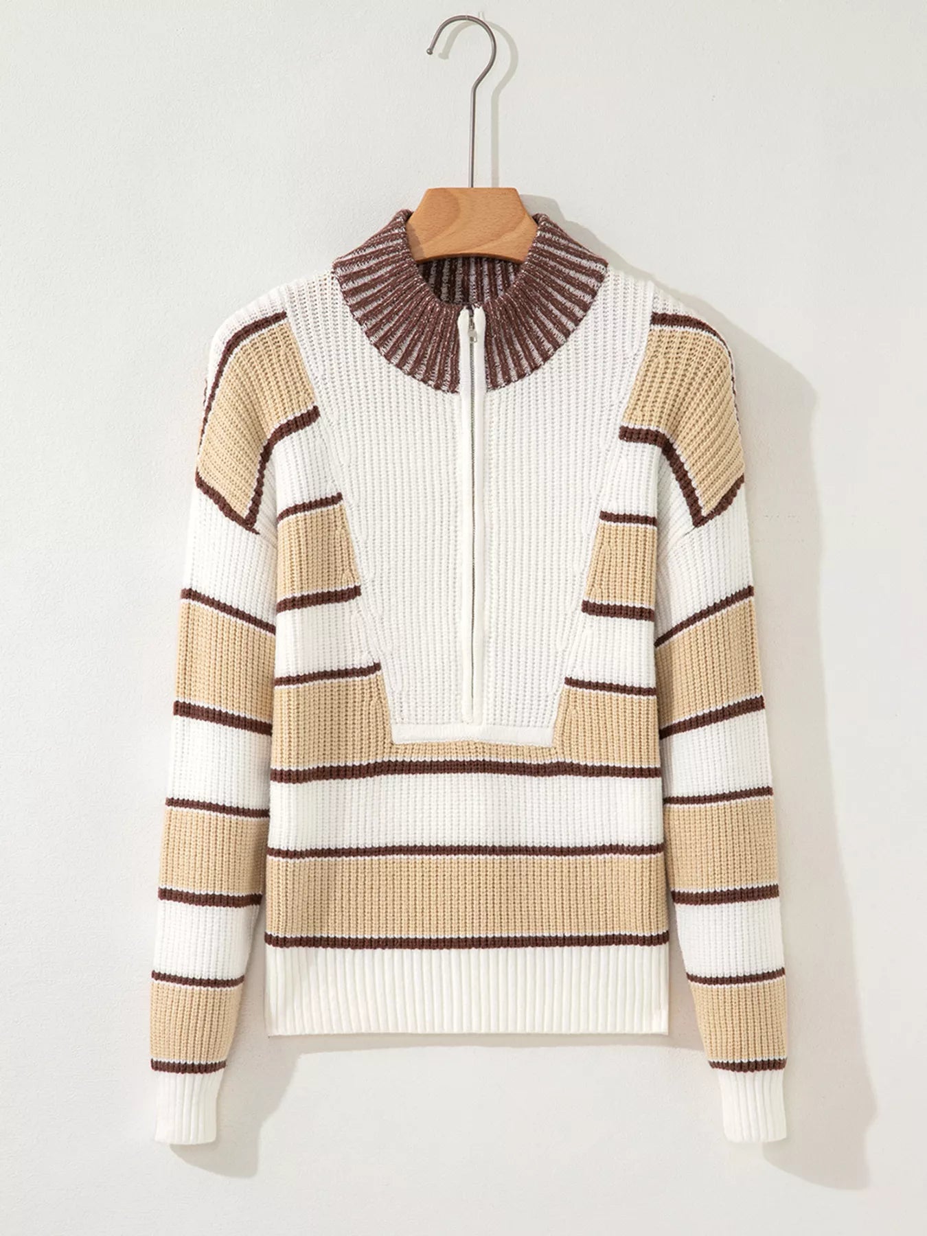 Stripe Half Zip Drop Shoulder Sweater