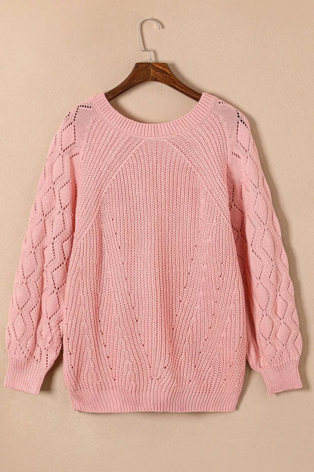 Hollow-Out Puffy Sleeve Knit Sweater