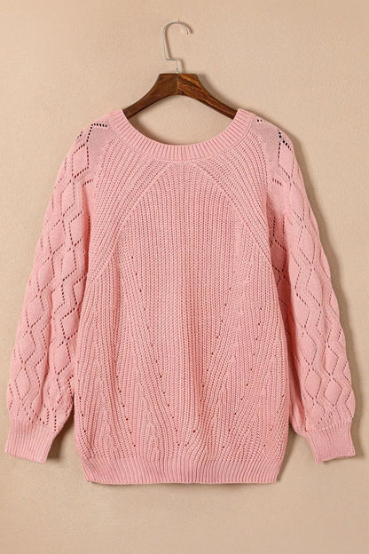 Hollow-Out Puffy Sleeve Knit Sweater
