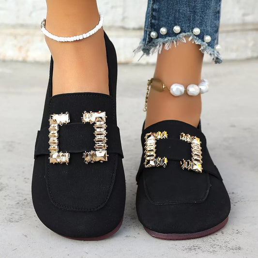 Decor Buckle Round Toe Slip-On Black