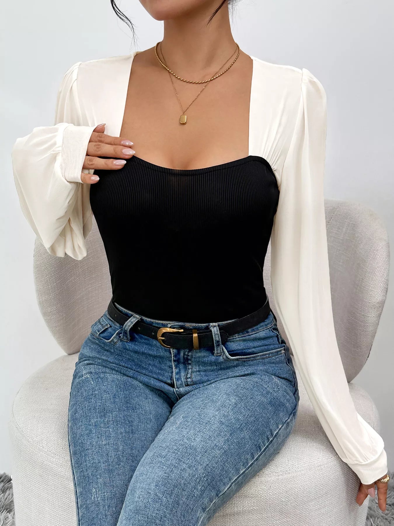 Two-Tone Long Sleeve Bodysuit