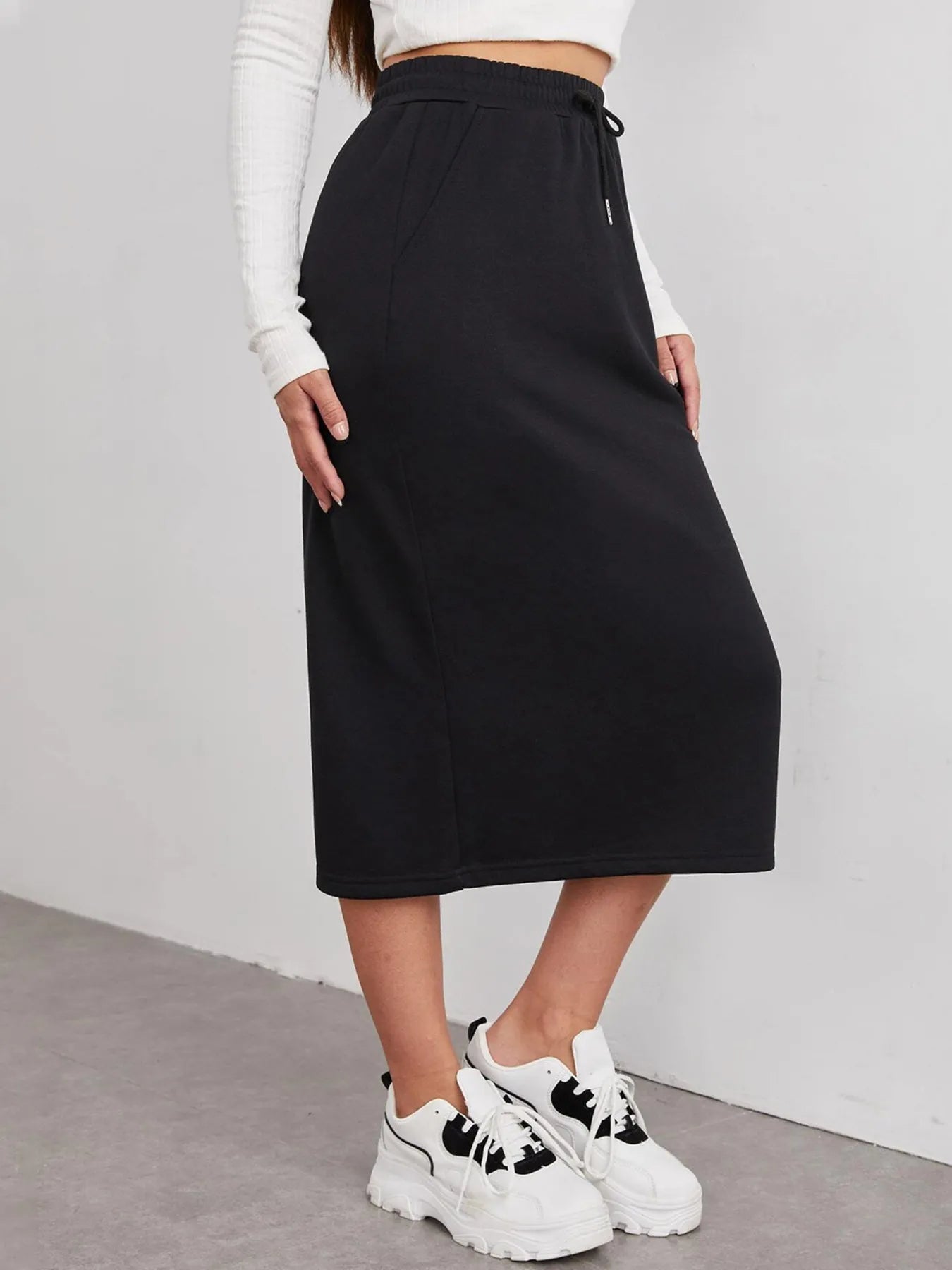 Slit Drawstring Midi Skirt