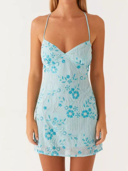 Backless Embroidered Sequin Cami Dress