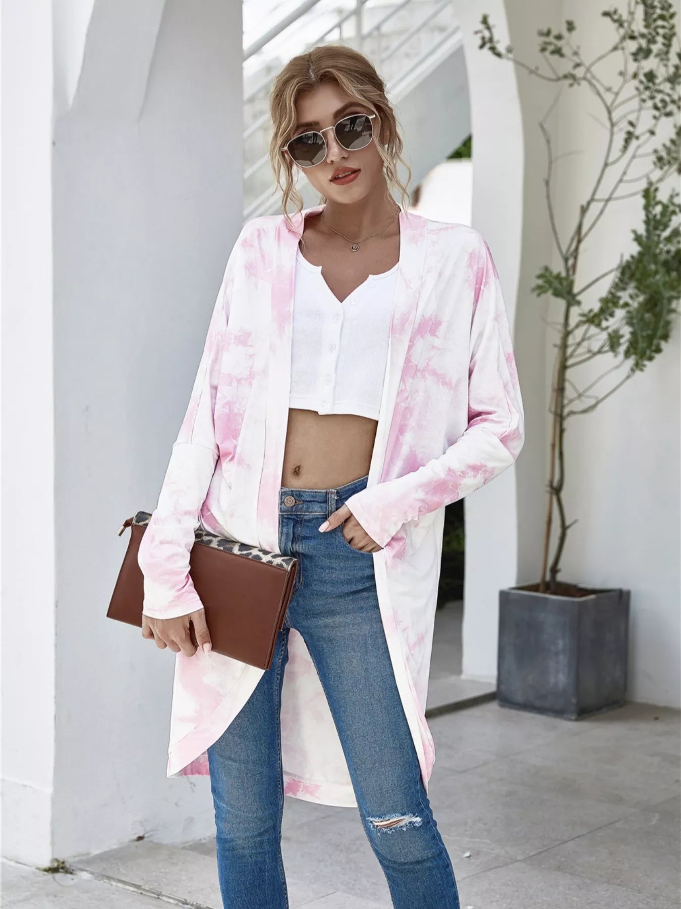 Tie-Dye Oversized Open Front Cardigan